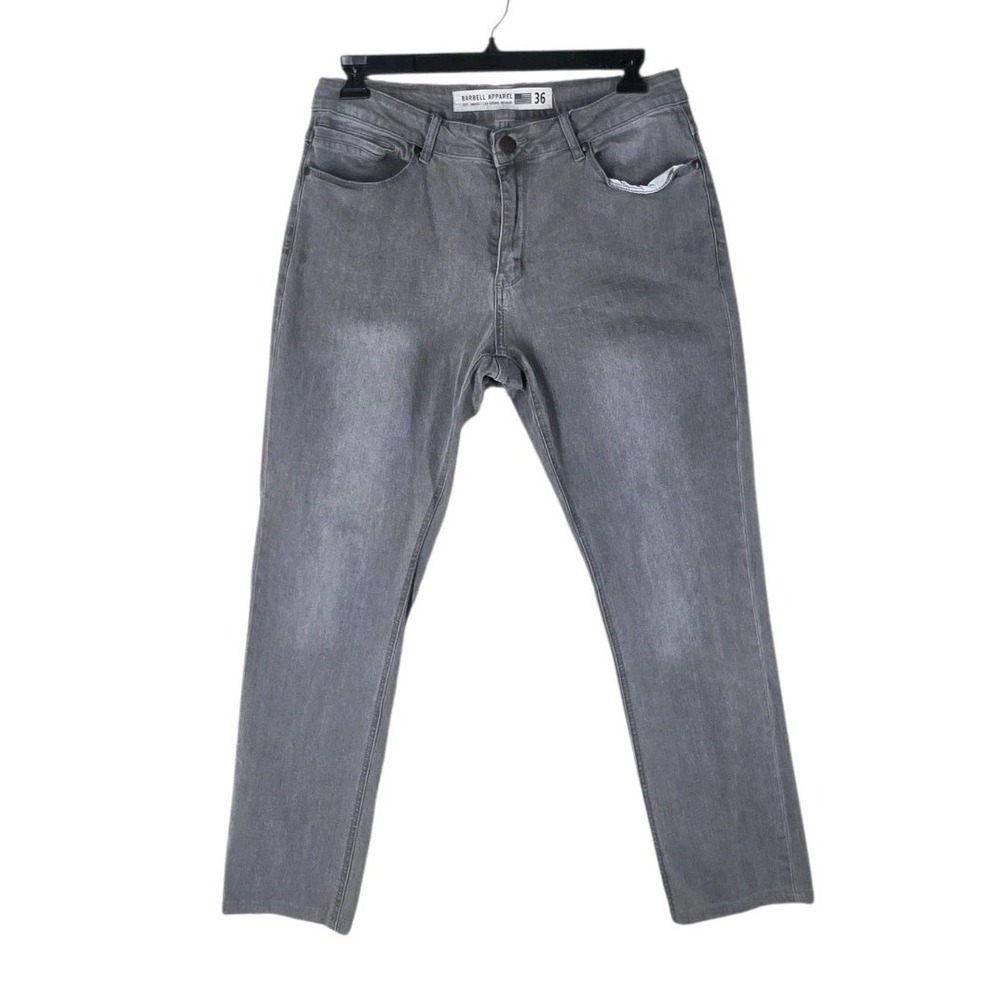 Barbell Apparel Jeans Mens 36 (35x29.5)Athletic Fit Grey Stretch Denim Grey Wash - Picture 16 of 16